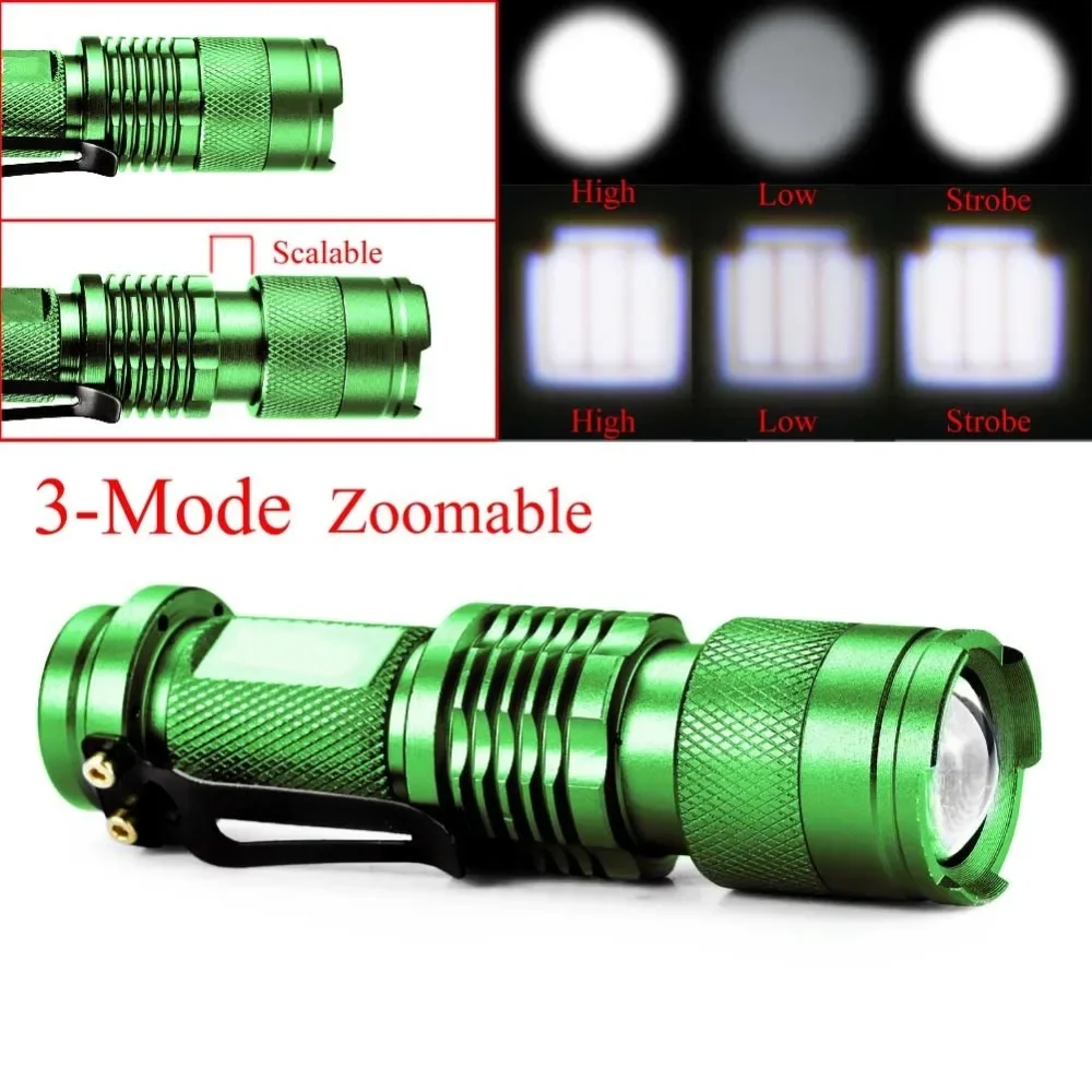 LED Flashlight Mini Zoom Torch Led 2000LM 3 Modes Zoomable Torch AA 14500 battery Flashlights led lanterna 4 colors