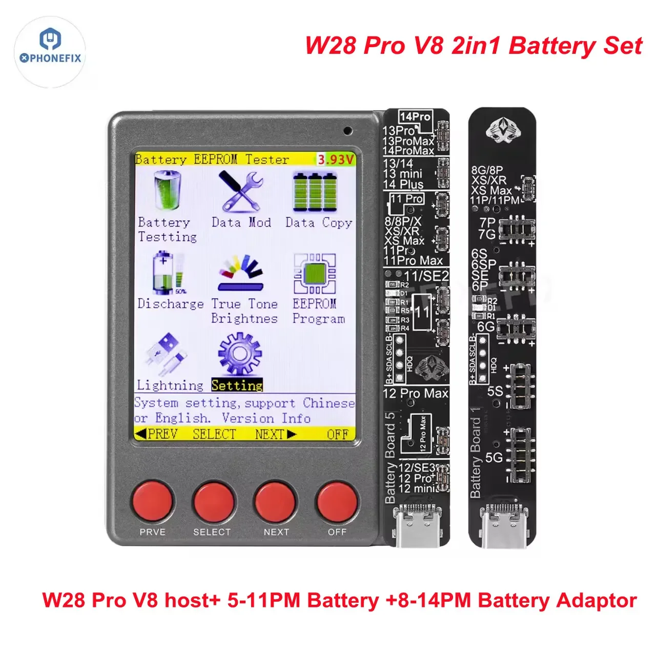 W28 Pro V8 Battery LCD Screen Cable Tester Box For iPhone 7-15 Pro Max Screen True Tone Android Phone Battery Detection Repair