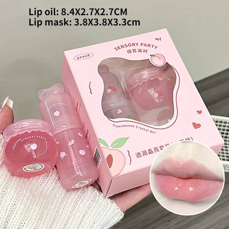 Juego de bálsamo labial hidratante, brillo de labios hidratante ligero de melocotón y arándanos, alivia la sequedad y elimina la piel muerta, calmante para los labios tiernos