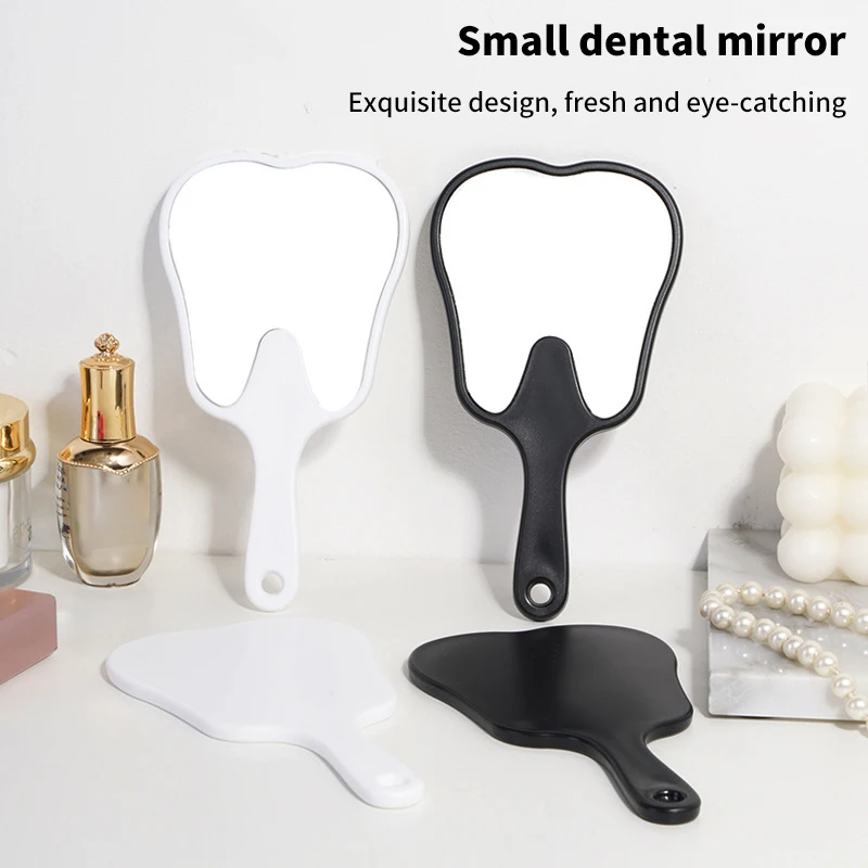 

1Pc Dental Mouth Mirror Tooth Shaped Mirror Handheld Unbreakable Plastic Makeup Mirror Dental Accessories Dentist Gift