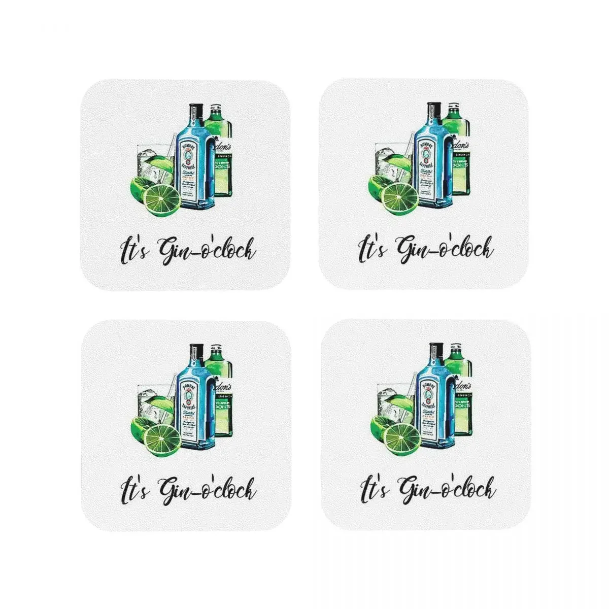 Gin O Clock Coasters Kitchen Placemats Non-slip Insulation Cup Coffee Mats For Decor Home Tableware Pads Set of 4