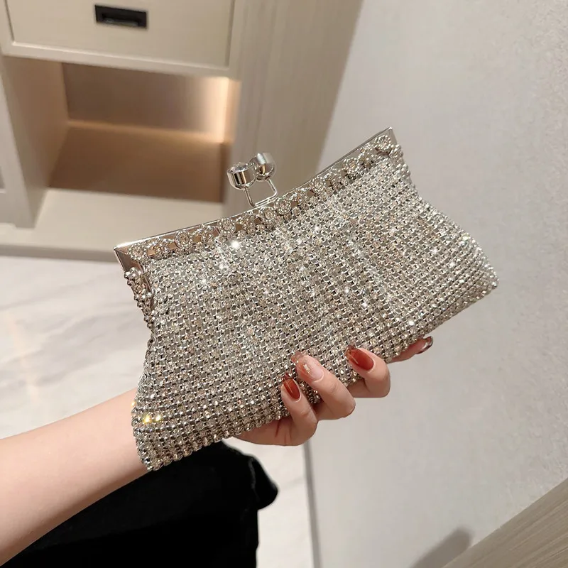 2024 Luxurious Black Women Evening Bags And Clutches Formal Dinner Diamond Handbags Wedding Rhinestone Purse