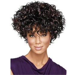 Soowee-Peluca de pelo sintético rizado para mujeres y hombres, cabellera corta de fiesta para Cosplay, color marrón y negro, accesorios para el cabello