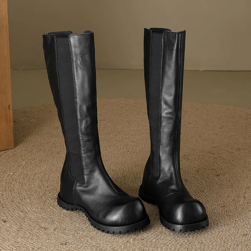 2025 الخريف موضة الأحذية النسائية 100% جلد طبيعي سميكة سوليد أحذية طويلة الركبة فاسق أحذية الحفلات #1