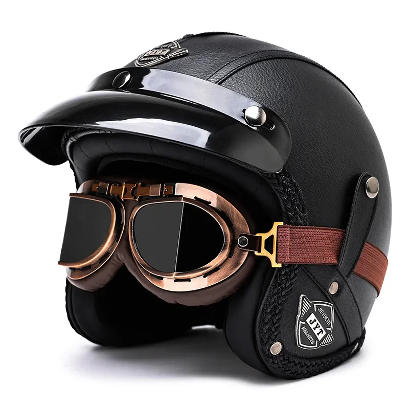 

Open Face Helmet Summer Retro Motorcycle Helmet DOT Leather Helmet Capacete De Casco Vintage Casque Vintage Motorbike