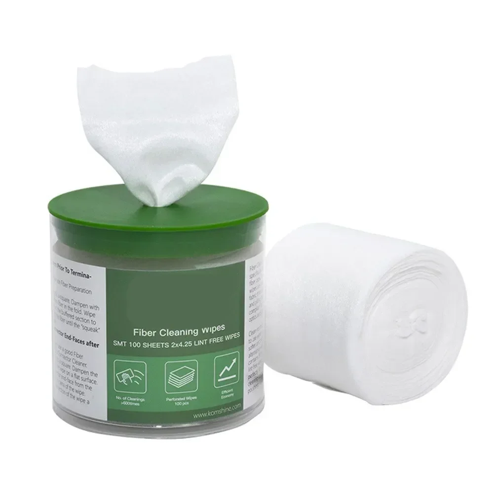 Imagem -03 - Komshine Focus 100 Peças Caixa Toalhetes de Limpeza de Fibra Óptica Plataforma Dustpaper Toalhetes de Pelusa de Fibra Óptica Papel Limpo de Fibra Óptica