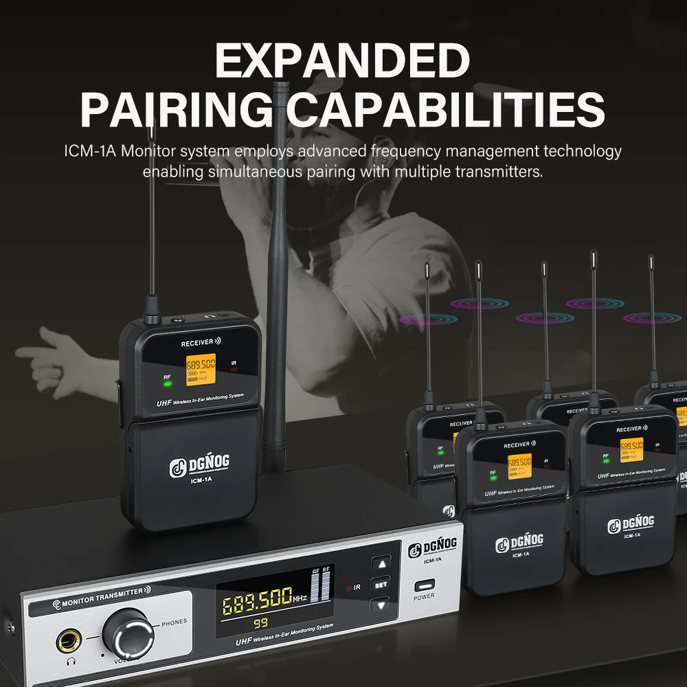 

DGNOG ICM-1A Mono Wireless In-Ear Monitor System Stage Monitoring Waistband Receiver IEM System Frequency Selectable for Stages