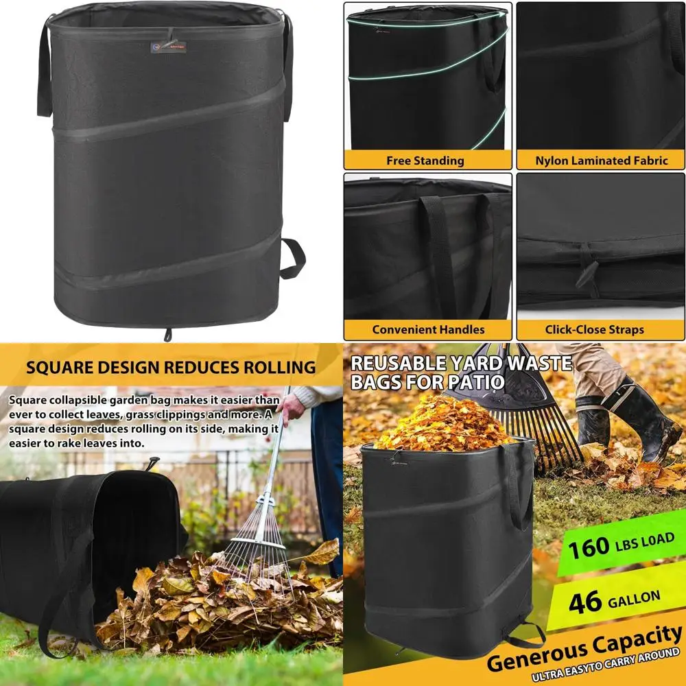 

yudi & garden 46 gallon square collapsible yard waste bin｜collapsible trash can｜camping trash can, for collecting weeds or party