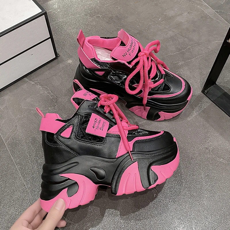 High Platform Sneakers Women 2023 Thick Sole Sports Ladies Trainers Vulcanized Shoes Woman Chunky Sneakers Zapatillas Mujer 10CM
