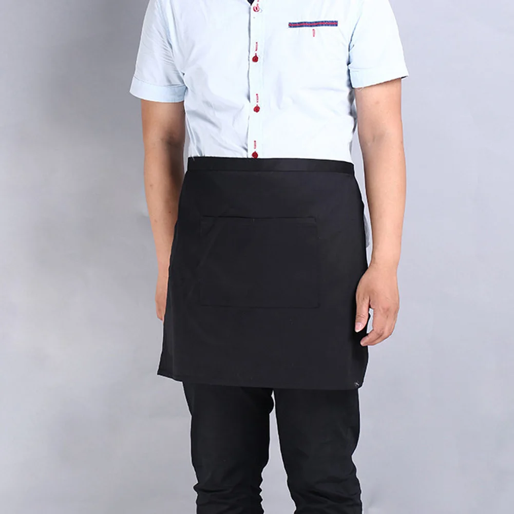 Chef Half Apron with Pocket Adjusted Half-length Restaurant Waist Apron Solid Color Summer Kitchen Pub Cleaning Supplies