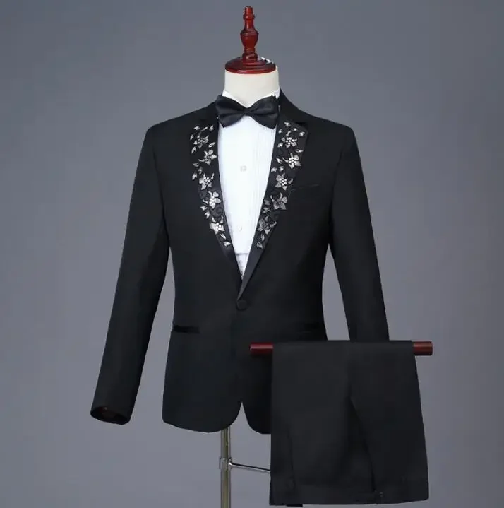 Black 2020 new arrival chorus slim singer men suit set with pants mens wedding suits stage formal dress men's groom suit + pant