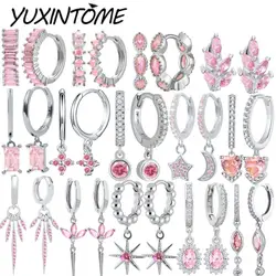925 Sterling Silver Ear Needle Sweet Girly Pink Zircon Earrings Luxurious Fashion Women's Earrings Wedding Party Jewelry Gift