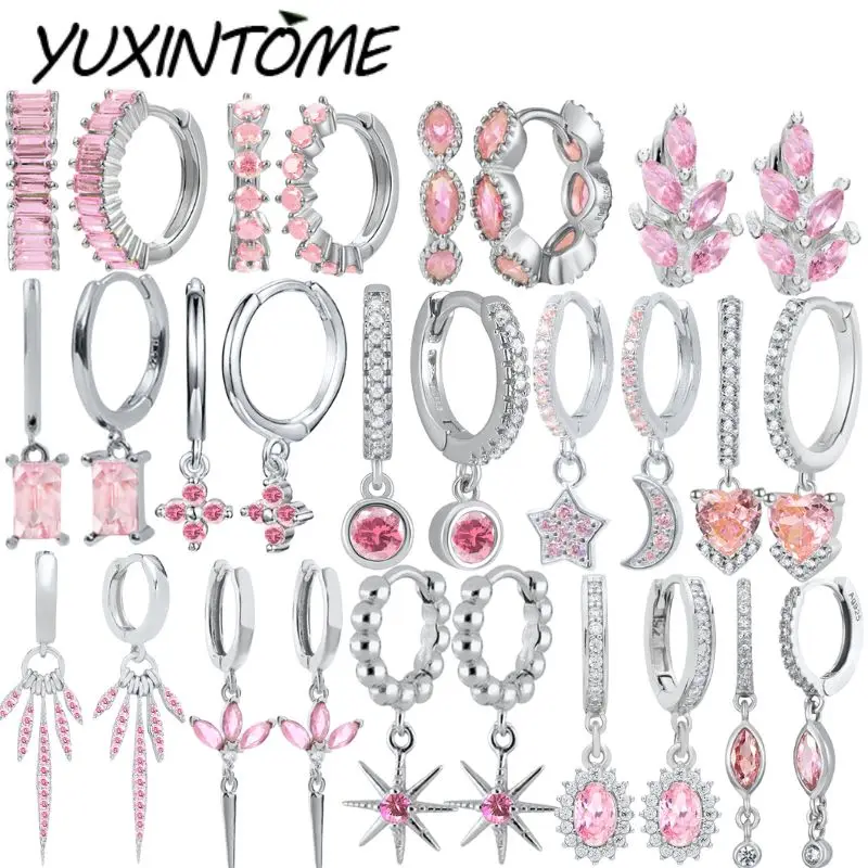 925 Sterling Silver Ear Needle Sweet Girly Pink Zircon Earrings Luksusowe modne kolczyki damskie Biżuteria ślubna Prezent na imprezę
