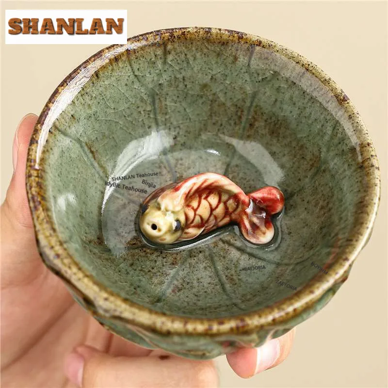 

Shino Wood-fired Fish Panda Dragon Teacup Ancient Tea Bowl Tea Pair Tea-tasting Personal Cup Chazhan Master Cups Tableware Craft