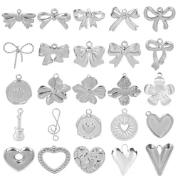 6pcs Breloque Acier Inoxydable Stainless Steel Music Note Flower Charms For Jewelry Making Supplies Heart Pendant Diy Materials