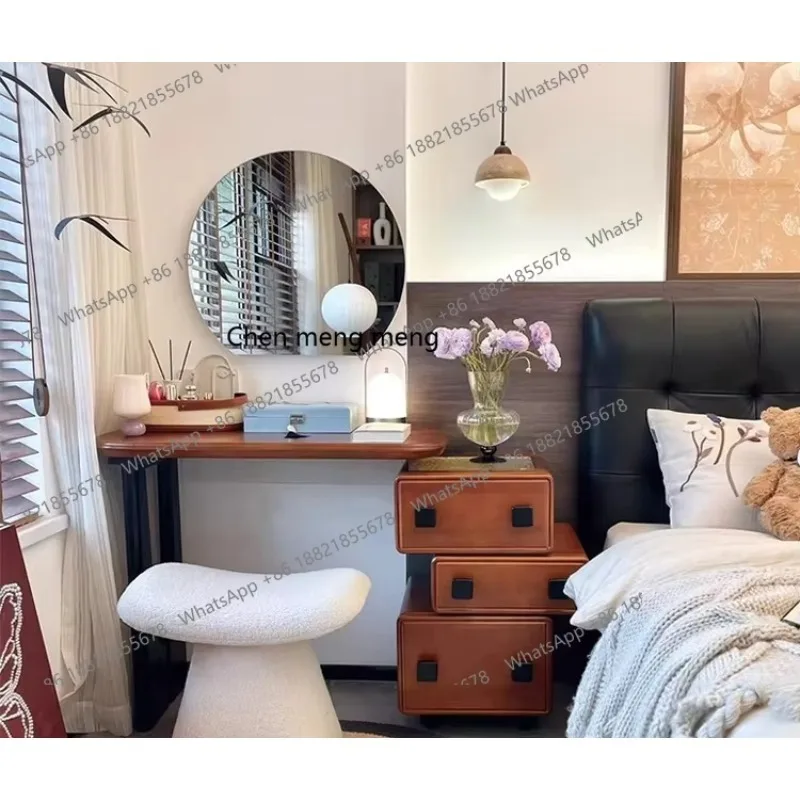 

RH French medieval retractable building block dresser solid wood makeup table bedside table storage