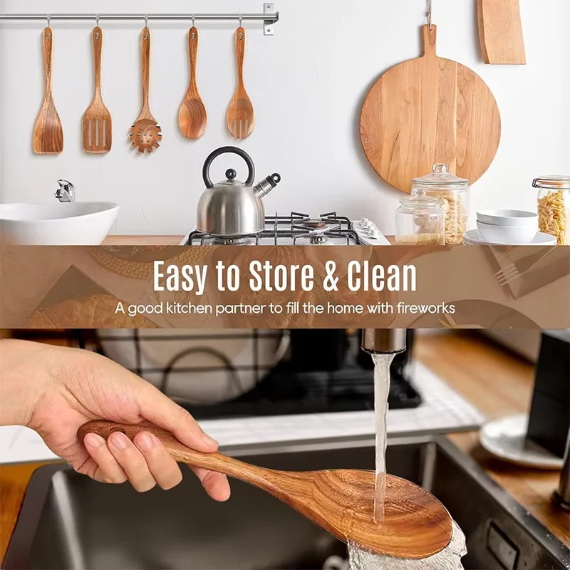 Natural Acacia Wood Kitchen Utensil Set for Everyday Cooking 5