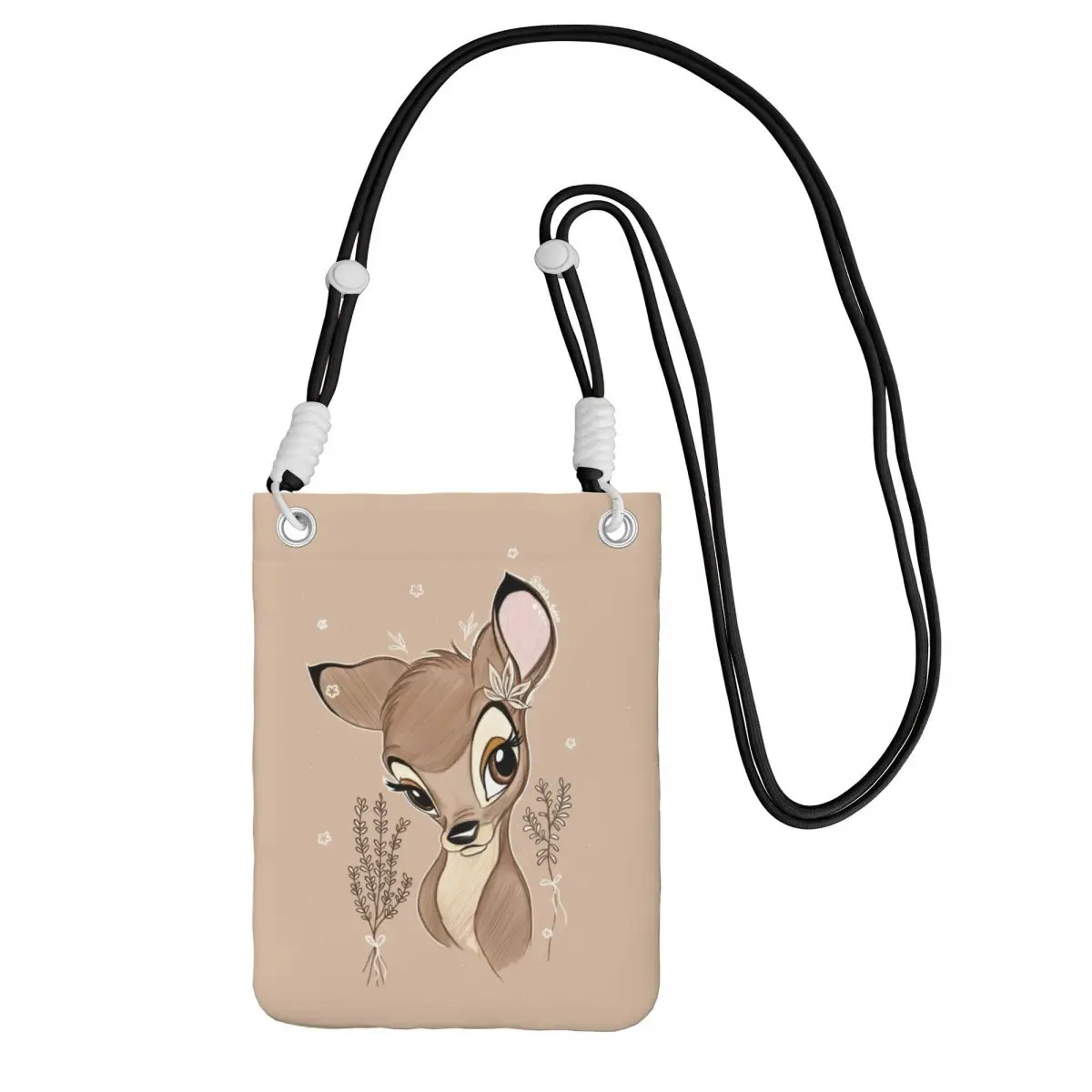 

Повседневная сумка для мобильного телефона Bambi на заказ для путешествий, пеших прогулок, женщин и мужчин, маленький кошелек через плечо с милым оленем, кошелек для смартфона с ремешком