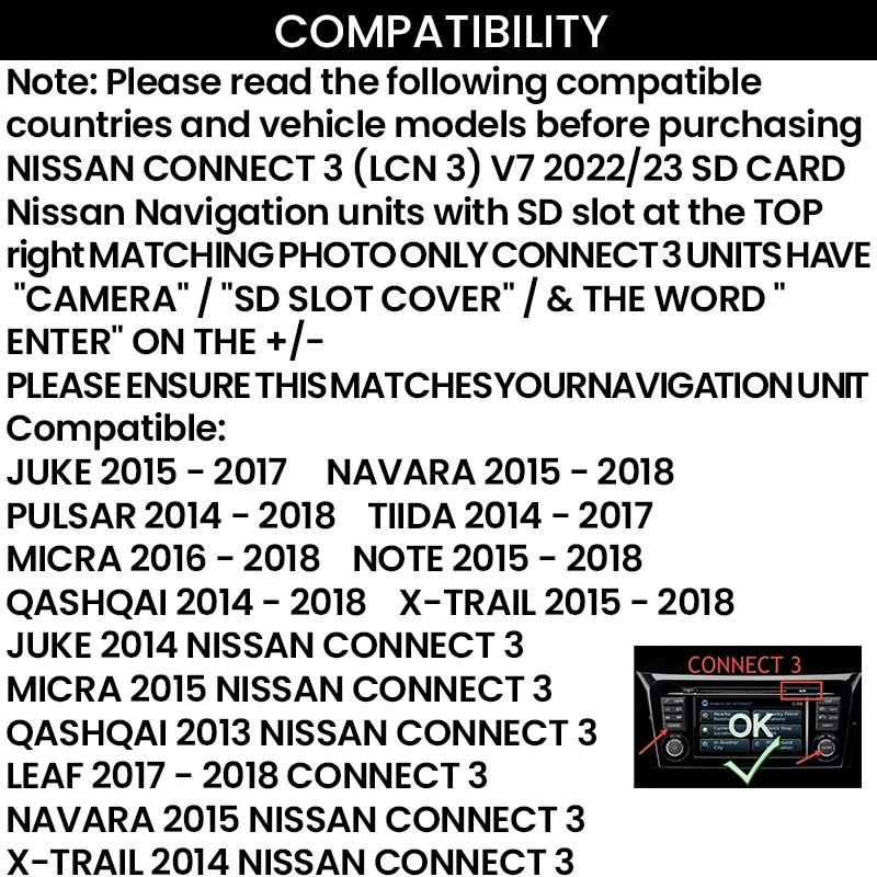 Nissan Connect 3 V7 SD Card 16GB for Euro Car Maps Sat Nav SD Card Connect 3 V7 GPS Navigation