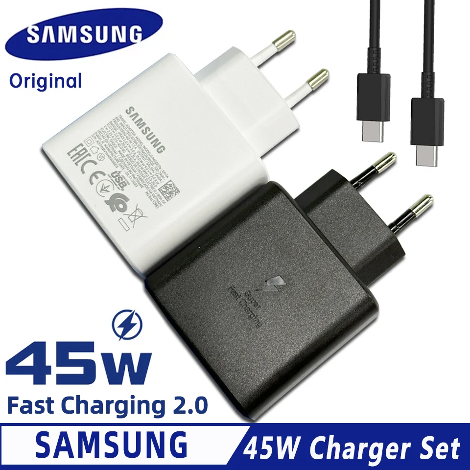 Cargador Rápido SAMSUNG de 45 W, Adaptador de Cable USB C PD, para Samsung Galaxy S25 Ultra S24 S23 Plus Note 20+ S21 A56 A54 para iPhone