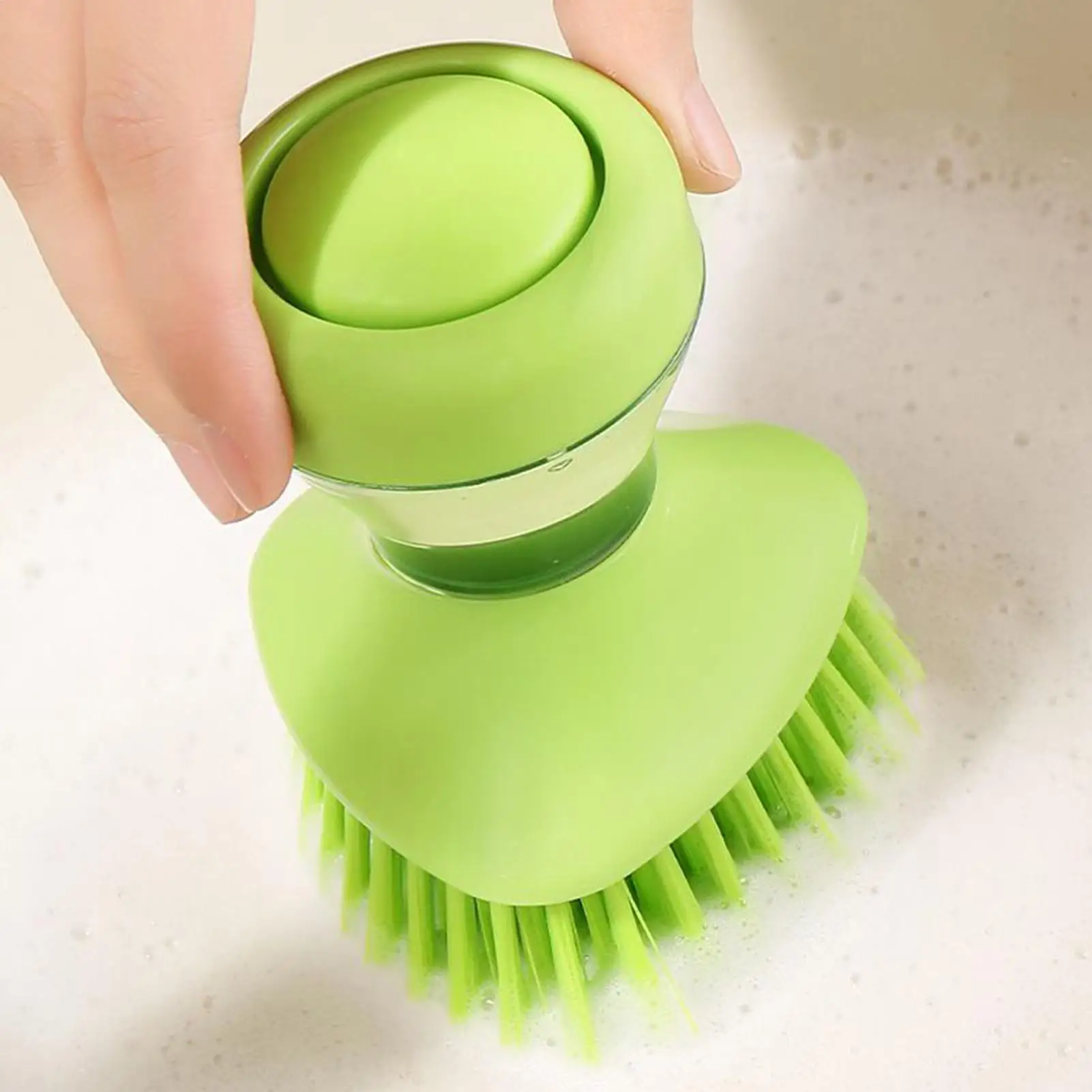 

Kitchen Scrub Brush Soap Dispensing Pot Scrubber Dishwashing Brush with Holder for Pot Pan Sink Stove Cookware Bowl Cutting