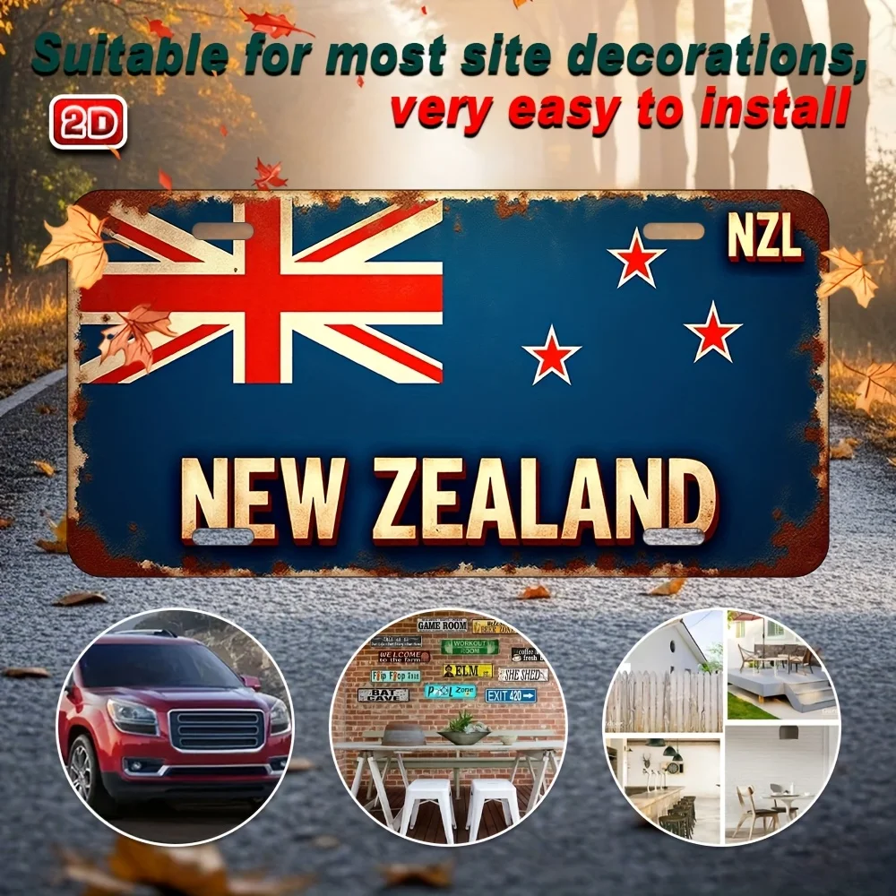 2D Flat, 2D Flat 1pc New Zealand Wall Sign - UV Printed Metal Decoration with Union Jack and Autumn Leaves, 11.81x5.9 Inches, In