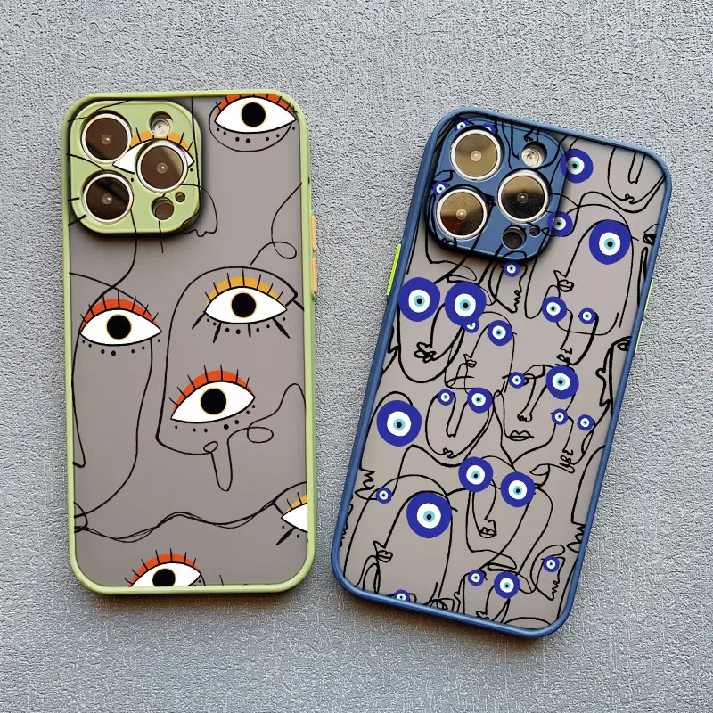 Abstract Line Face Aesthetic Phone Case For iPhone 13 12 11 Pro Max Mini 17 16 15 14 Pro Max Plus X XR XS Shockproof Cover