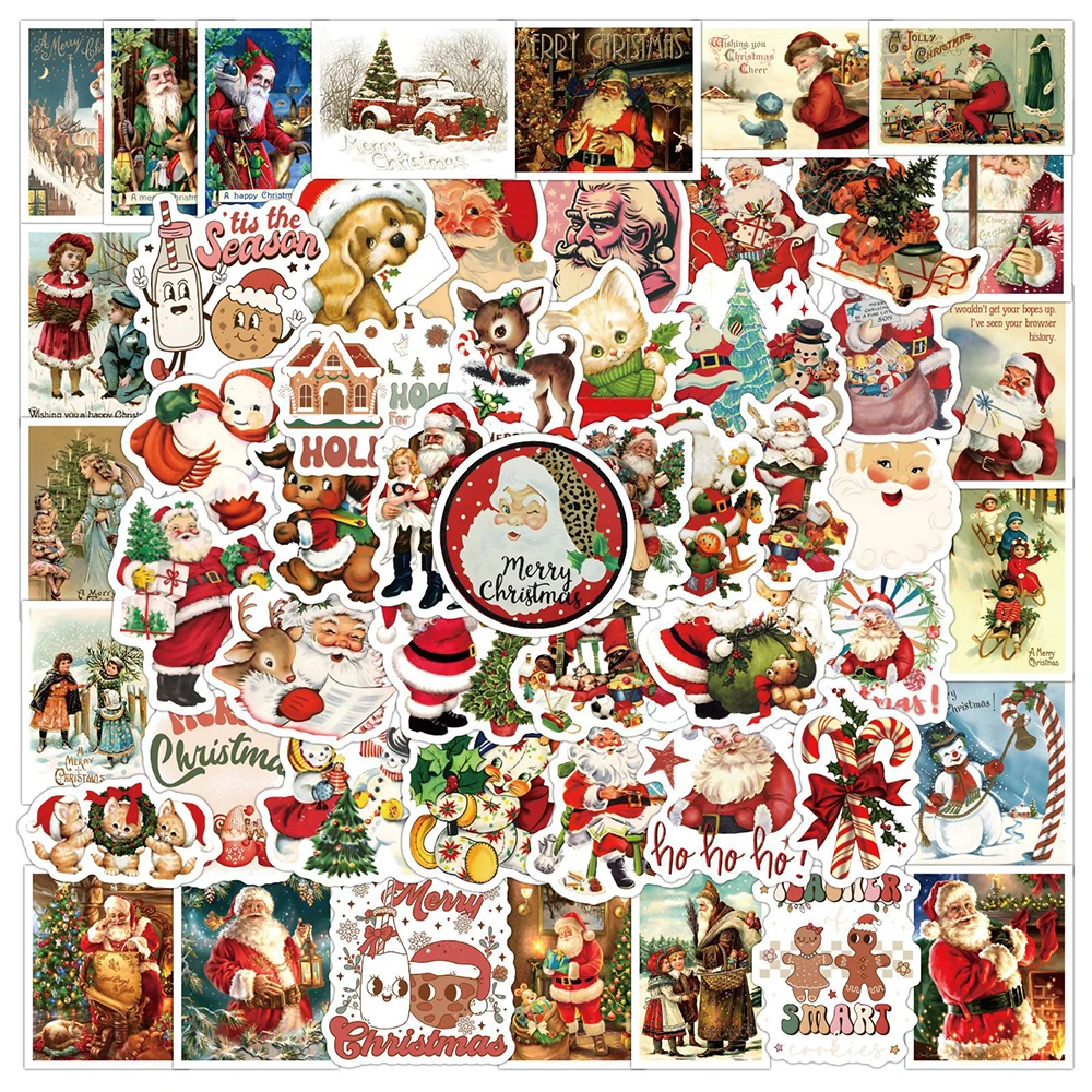 

10/30/60pcs Vintage Cartoon Christmas Graffiti Stickers Decals DIY Fridge Laptop Suitcase Phone Decoration Sticker for Kids Toys