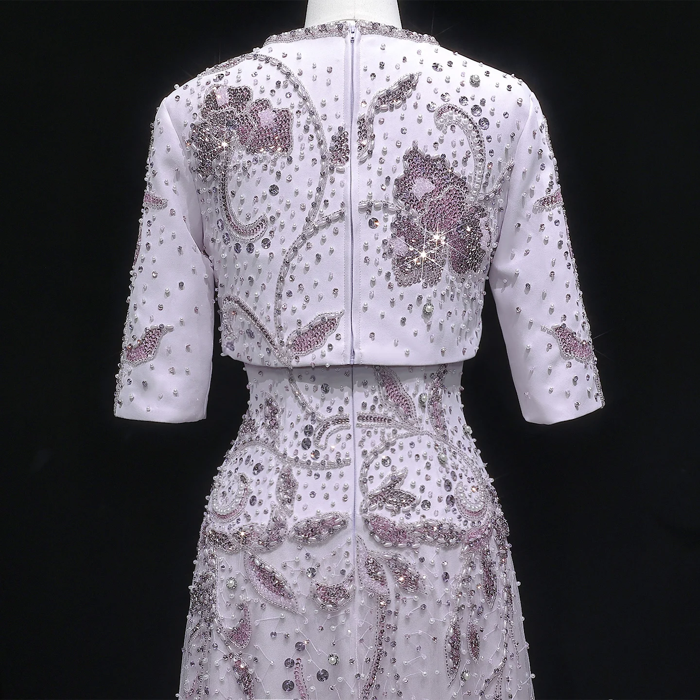 Sharon Said Luxuriöses zweiteiliges Abendkleid in Blush Pink mit Perlenstickerei, formelle Abendkleider für arabische Frauen, SS518, maßgeschneidert – Detail 14
