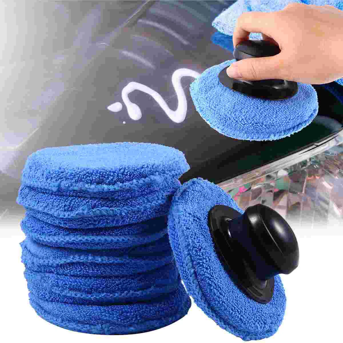 

8 Pcs Polishing and Waxing Sponge Car Pad Sponges Handle Applicator Cloth Wiper