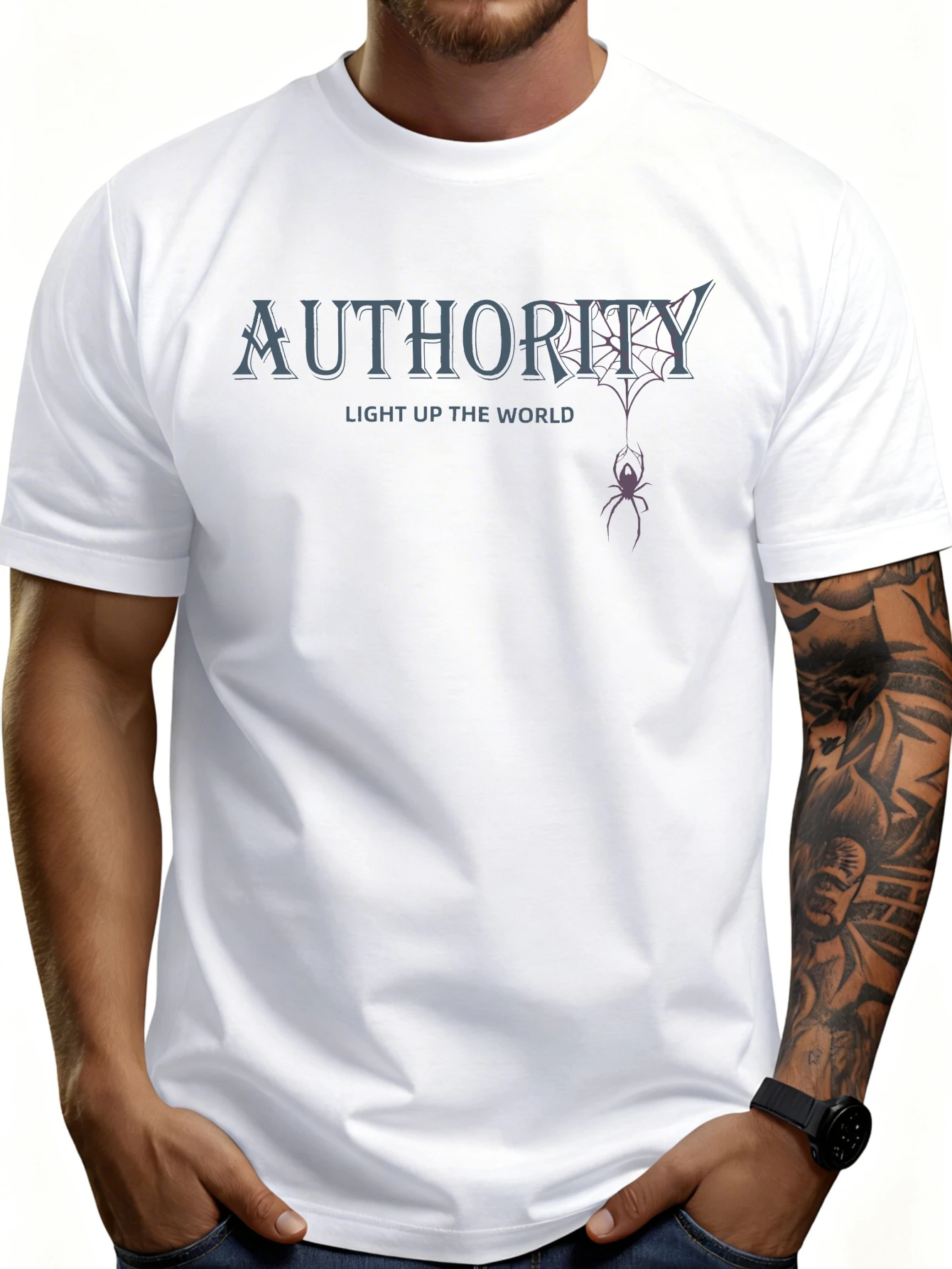 Casual Style Men's T-Shirt with a Spider Web Design That Lights up the World, Perfect for Summer Wear, a Gift for Him