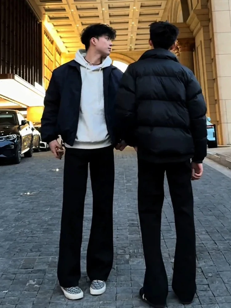 

Black Cleanfit Fleece Lined Flared Casual Trousers Men's Autumn Winter Straight Leg Wide Leg Comfortable Long Pants