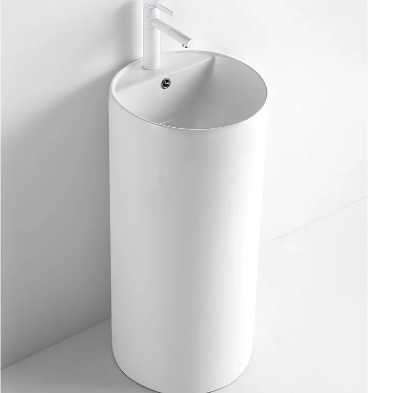 

Round ceramic column basin Balcony wash basin Hotel household bathroom Integrated floor-to-ceiling washbasin
