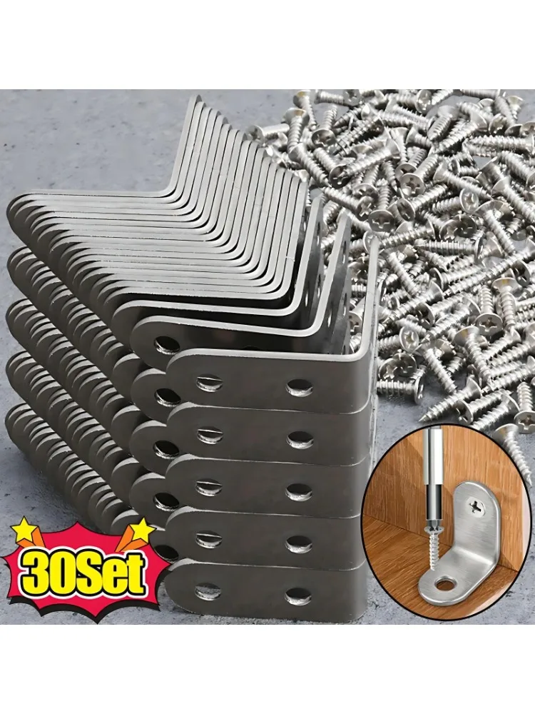 Code d'angle en forme de L en acier inoxydable avec vis, support de séparation à Angle droit de 90 degrés, connecteur Stable pour meubles en bois