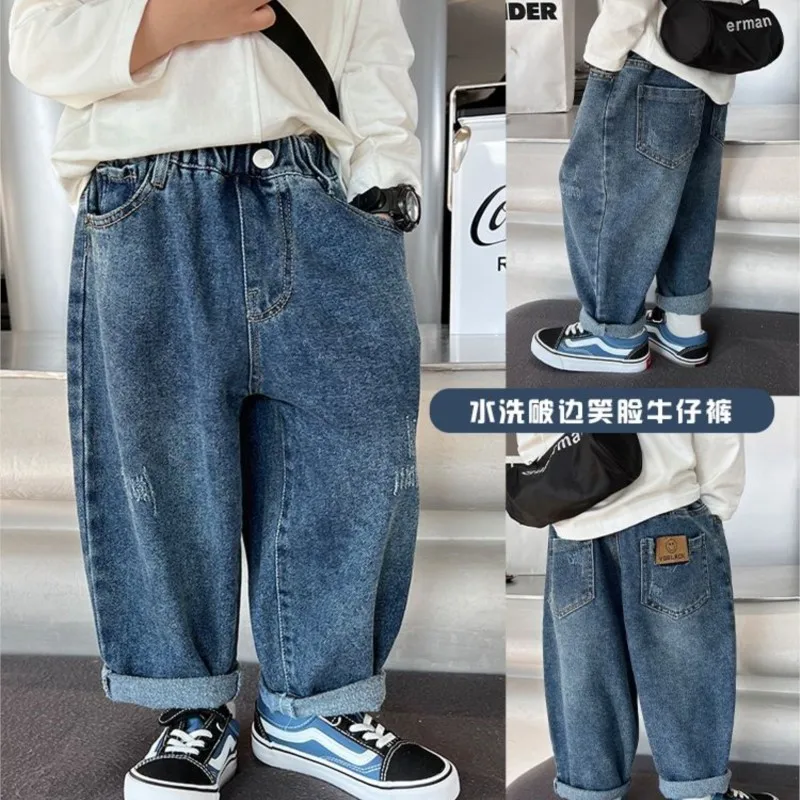 2024 new spring autumn Girls Kids Boys pocket  jeans; denims trousers  pants comfortable cute baby Clothes Children Clothing