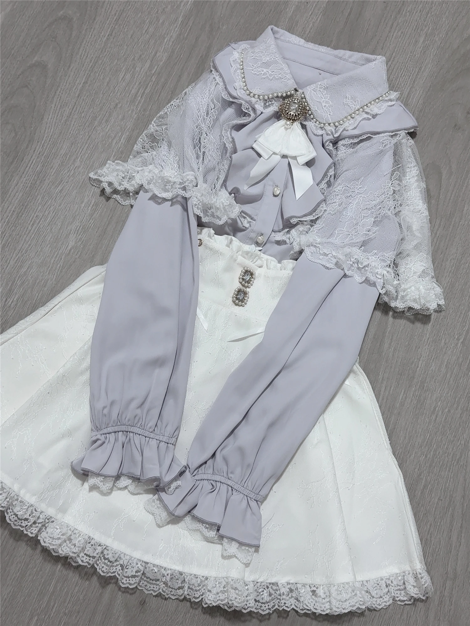 2025 New White Composite Lace Double Strap Skirt Gemstone Buckle Water Color Dark Pattern Mini Skirt Japanese Lolita Skirt Women