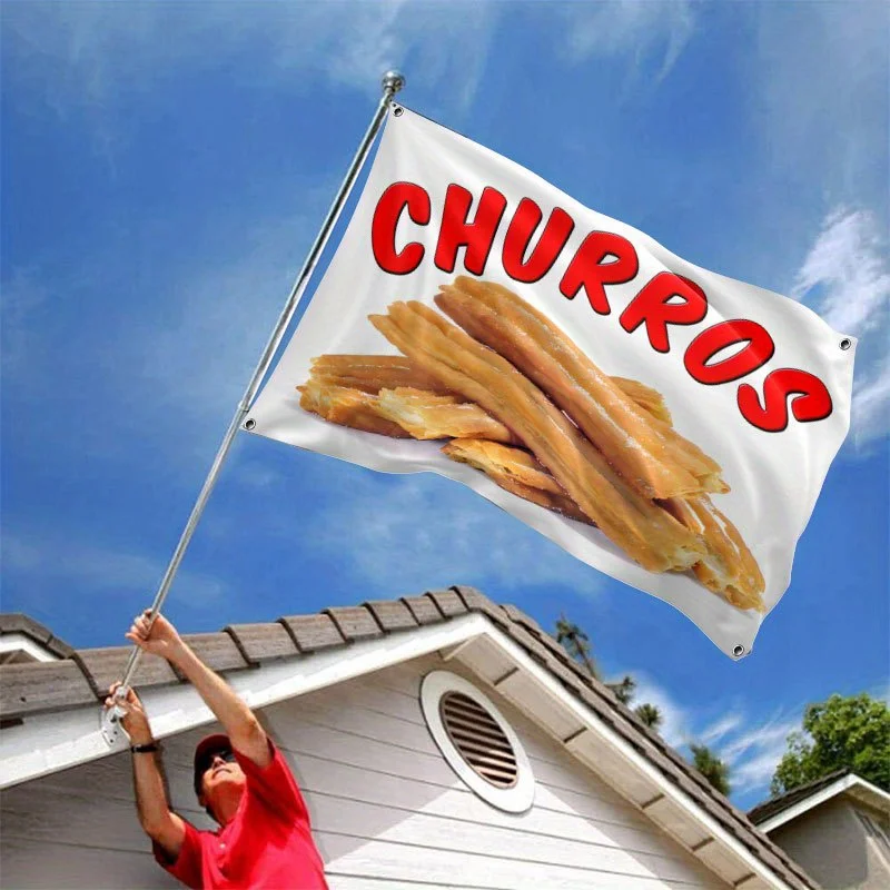1pc Churros Shop Stall Advertising Flag - Large Outdoor Banner with Realistic Churros Design, Durable Polyester