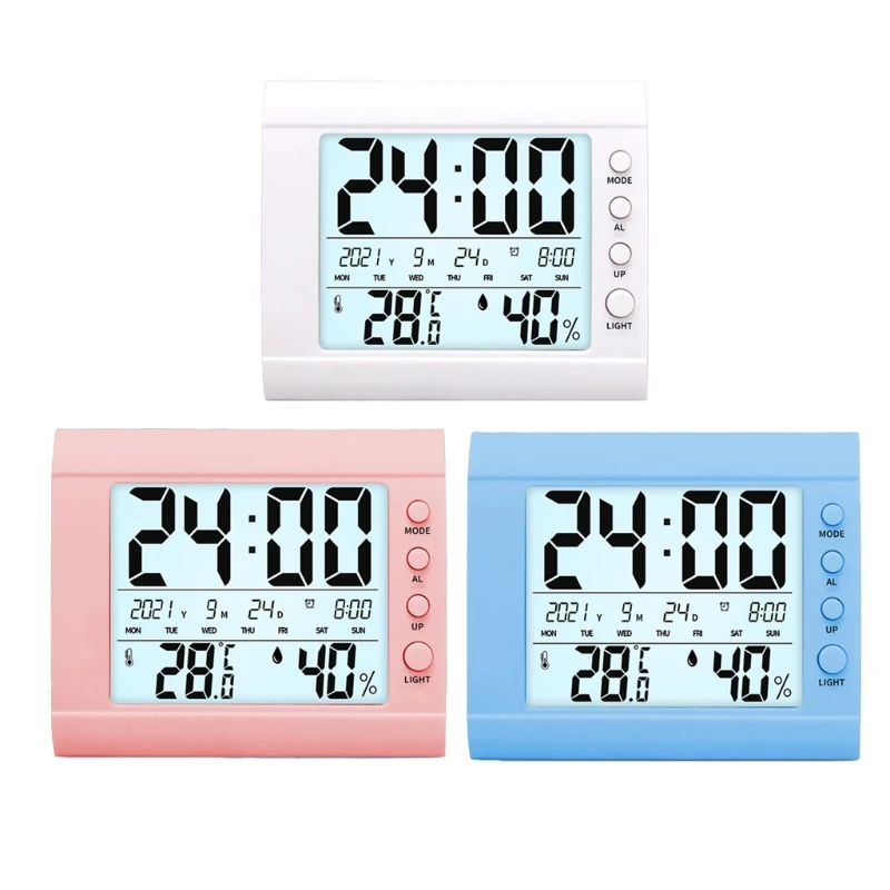 Digital Alarm Clock for Bedroom LCD Display Electronic Clock Battery Operated Indoor Thermometer Hygrometer Desk Clock Dropship