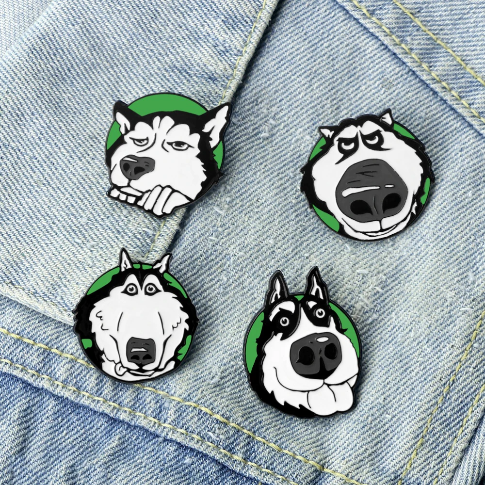 Cute Husky Theme Enamel Pins Cartoon Funny Dog Head Brooches Creative Backpack Jacket Lapel Badge Jewelry Gifts for Kids Friends