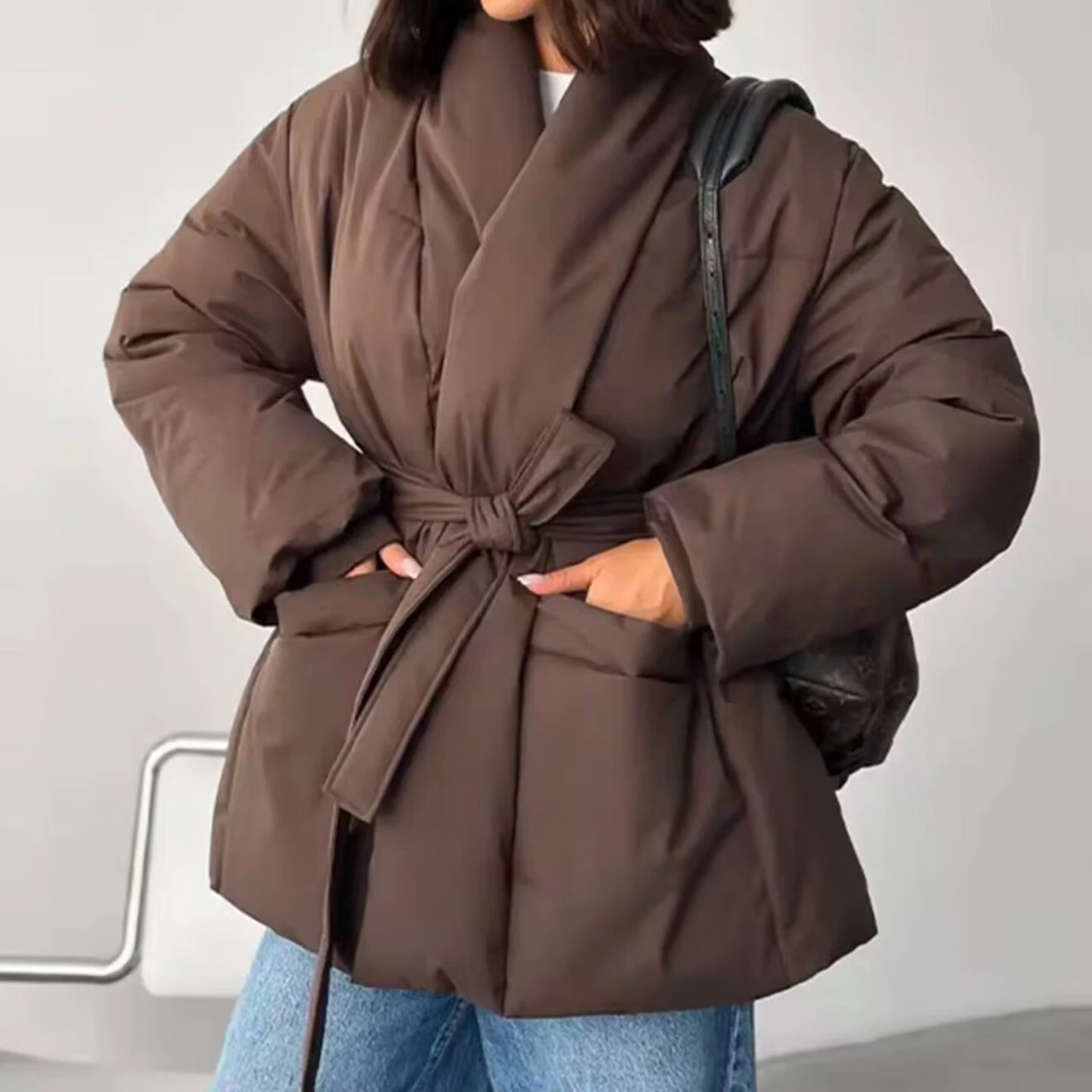 Manteau ample pour femme, couleur Pure, ceinturé, polyvalent, personnel, Simple, vêtements d'extérieur pour dames, Long, hiver 2025