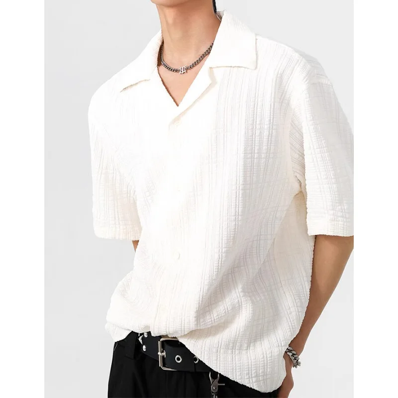 

Cuban Collar Texture Shirt Short Sleeve 2026 Men's Summer New Versatile Casual T-shirt