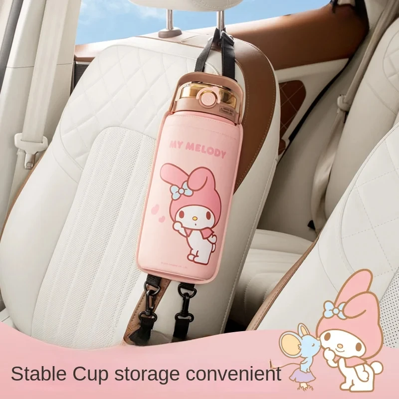 Sanrio Anime Figure Cinnamoroll My Melody Water Cup Storage Bag Car Cup Holder Car Rear Seat Storage Bag High Capacity Universal