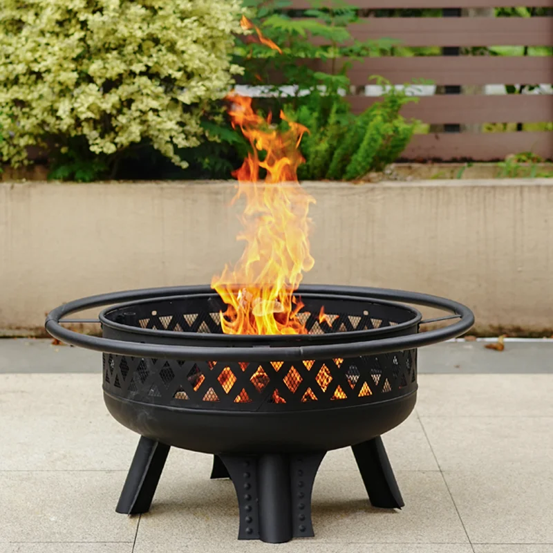 

Outdoor Wood Burning Firepit Steel Round Table Fire Pit With Bbq Grill For Backyard Bonfire Patio Picnic