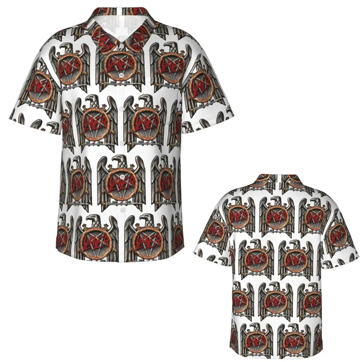 Slayer Heavy Metal Rock Band Hawaiian Shirts Fashion Men Short Sleeve Shirt for Summer Beach Men's Button Tops
