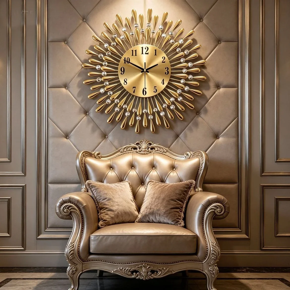 50cm European Retro Style Wall Clock Golden Black Simplicity Mute Wall Decorate Home Living Room Bedroom Metal Wall Clocks