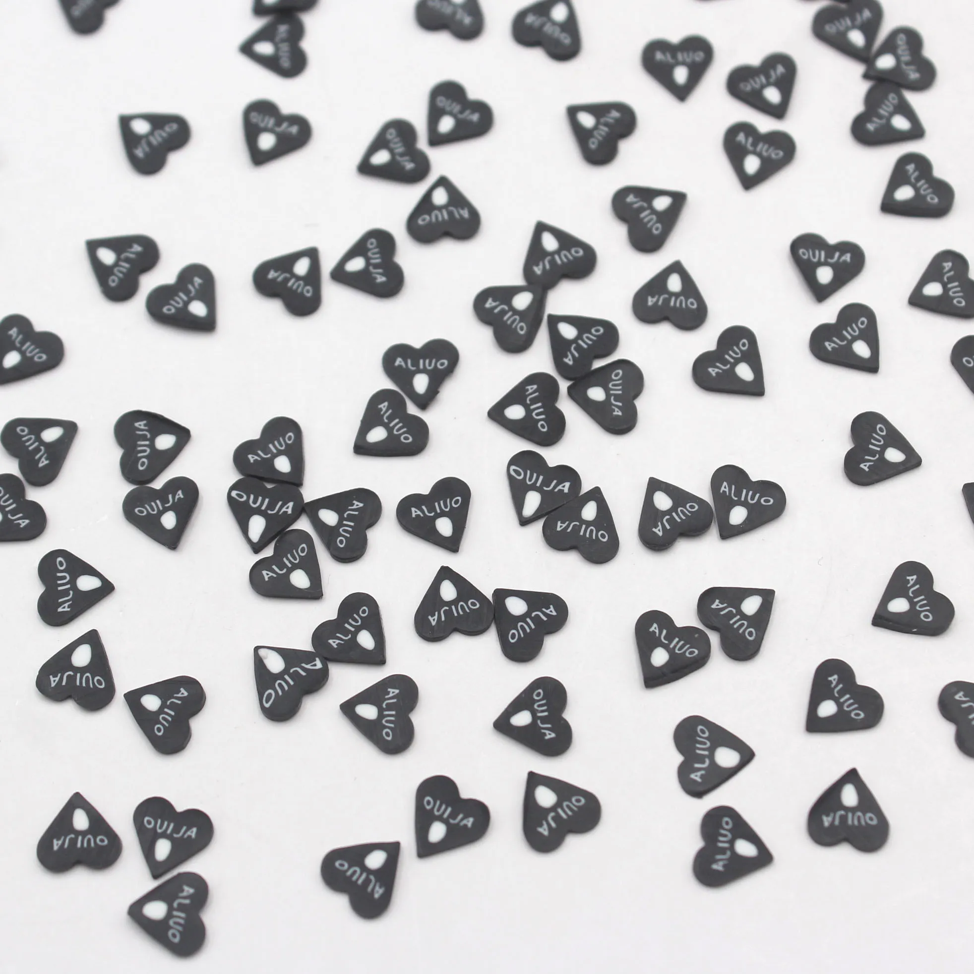 100g/Lot 5mm Black OUIJA Hearts Polymer Clay Slices Sprinkles for Slime Tumbler Shaker Filling