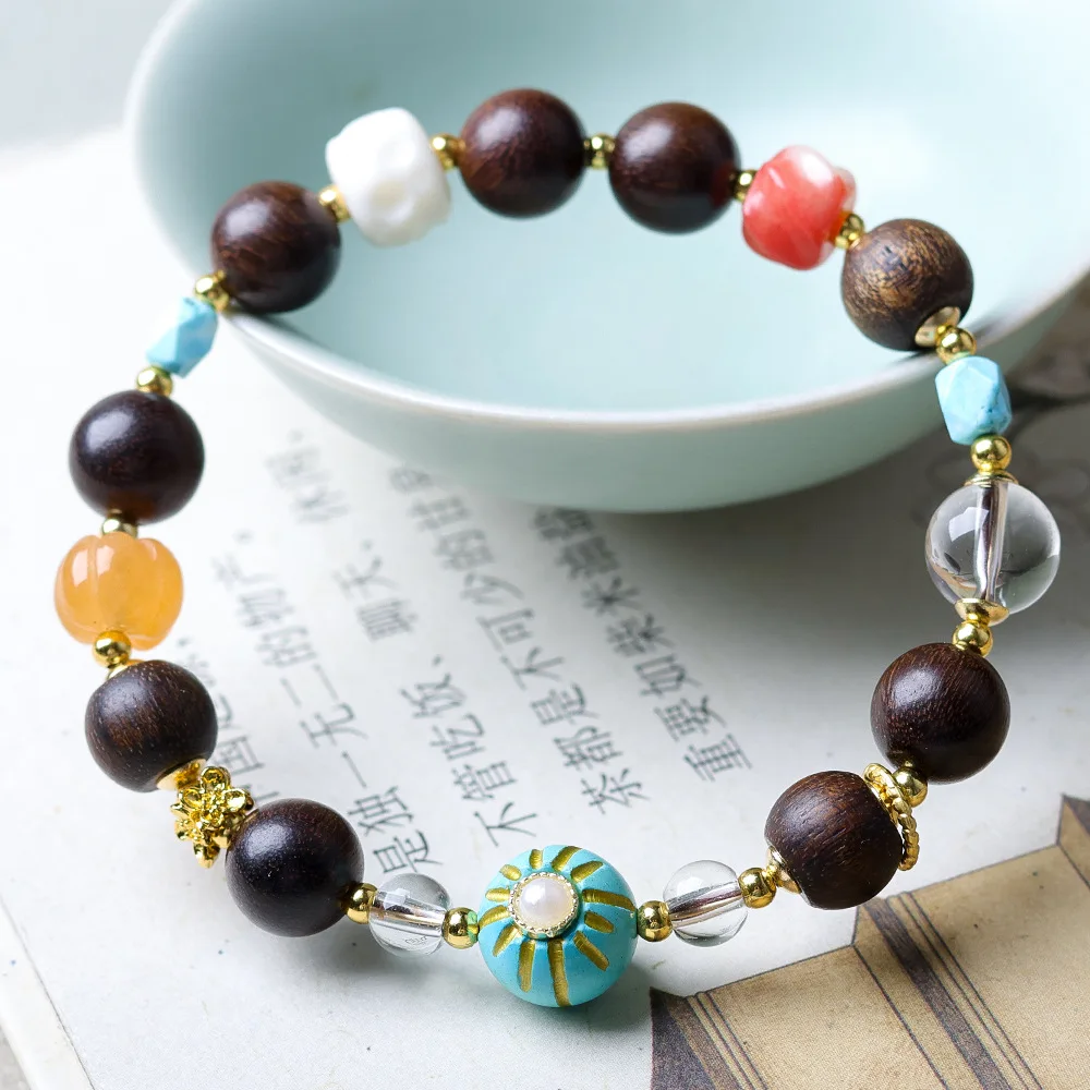 2026 Fall New Arrival Yellow Agarwood Multi Treasure Bracelet for Women Original Chinese Style Beaded Bracelet Gifts