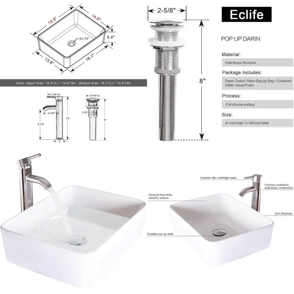 

Classic White Porcelain Countertop Sink with Chrome Drain Combo