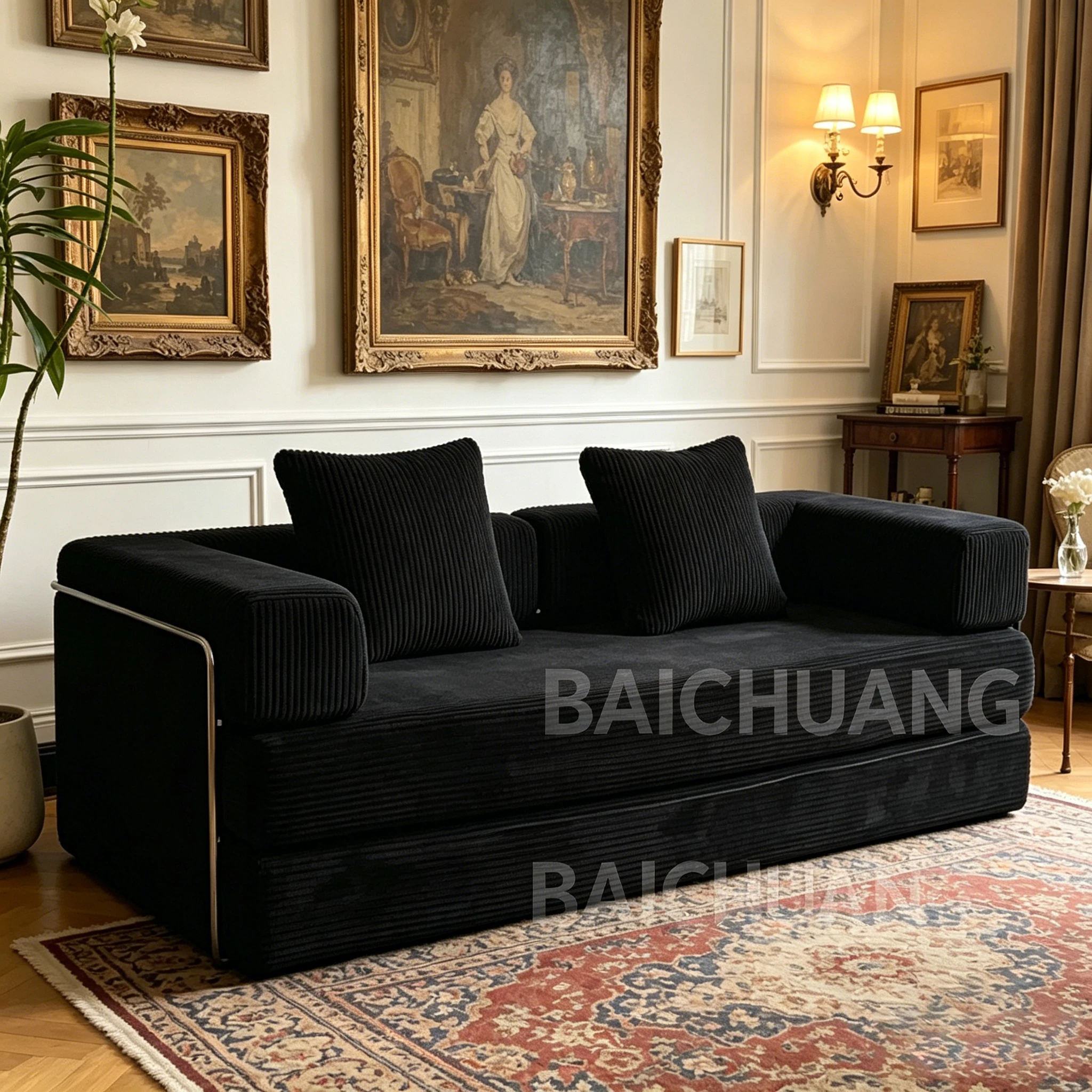 

Black Corduroy Compressible Sofa Bed,3-in-1 No Assembly Needed Foldable Floor Couch,Soft Loveseat Sofa for Living Room sofa