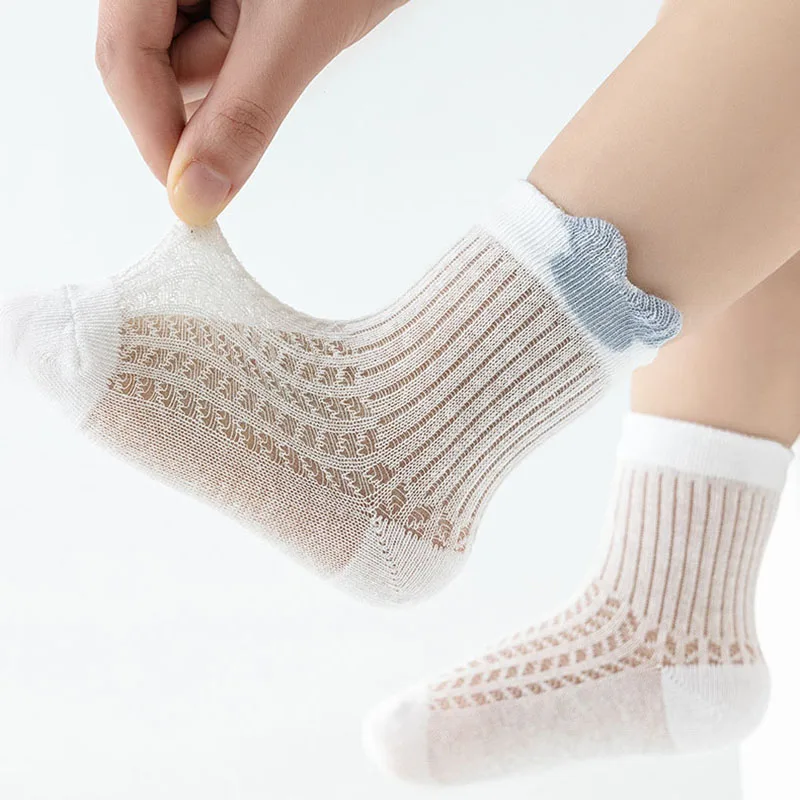 4Pairs Baby Mesh Socks Thin Breathable Children Short Socks Cute Cartoon Toddler Cotton Sock Summer Newborn Footwear 0-3Year Kid